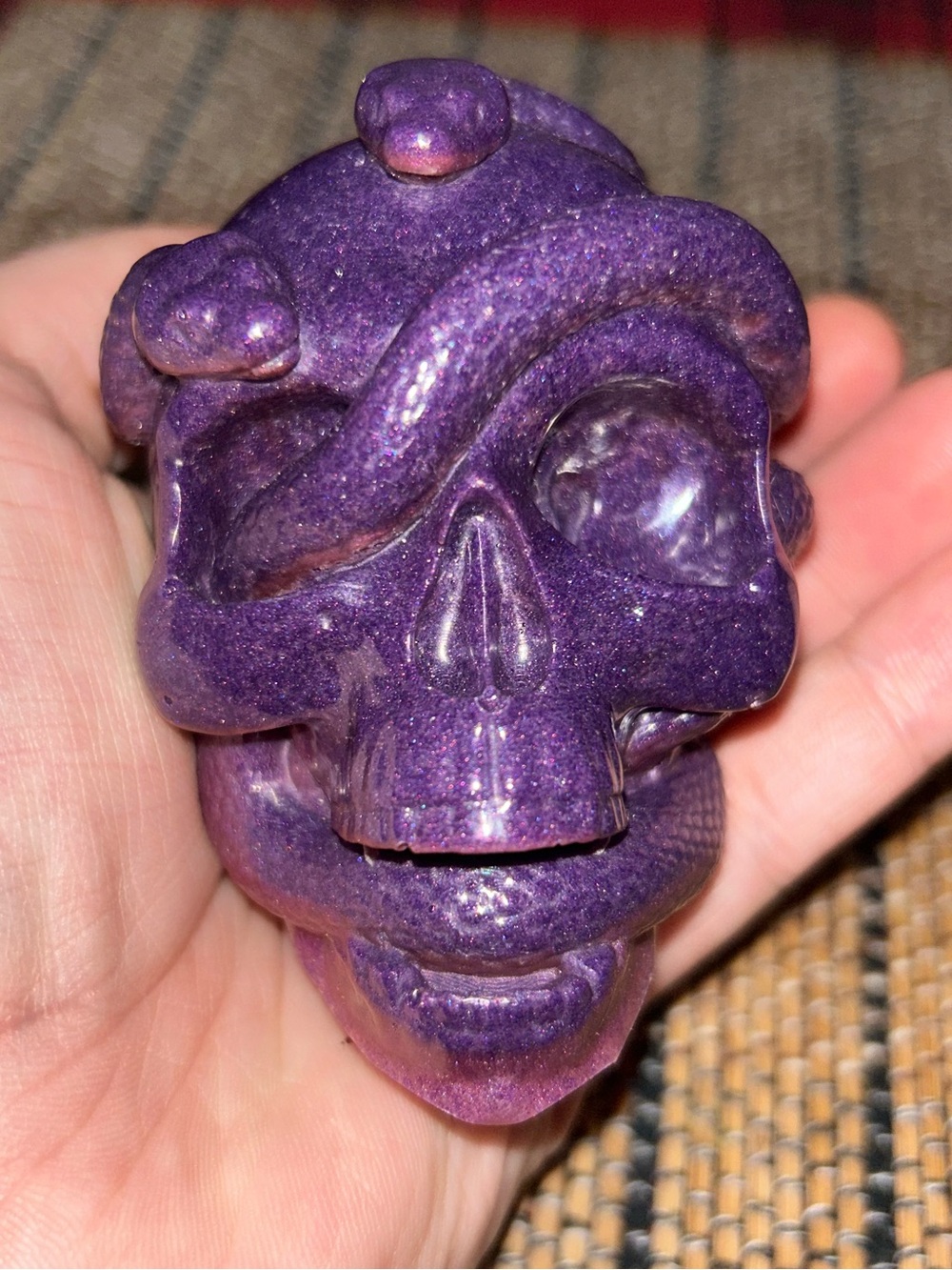 Purple Witchy Mystical Whimsy Handmade Resin Serpent Skull Decor